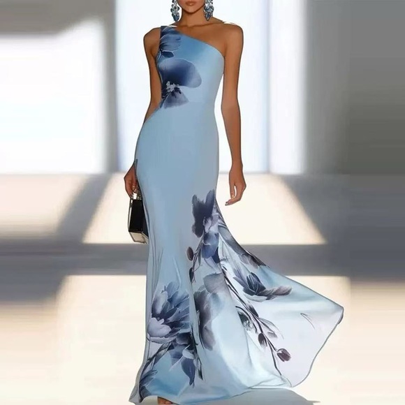 Zimmermann Dresses & Skirts - Zimmermann Elegant One-Shoulder Blue Floral Evening Gown